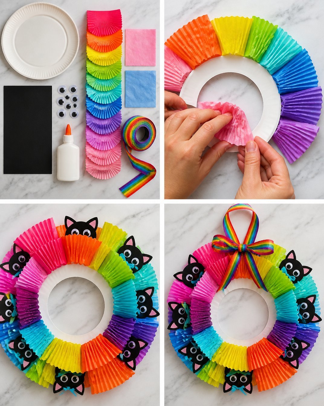 Rainbow Kitten Cupcake-Liner Wreath