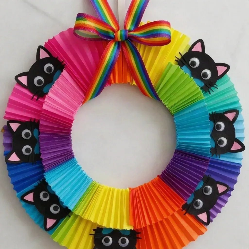 Rainbow Kitten Cupcake-Liner Wreath