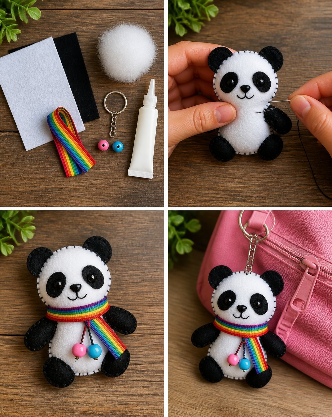Adorable Rainbow Panda Backpack Charm