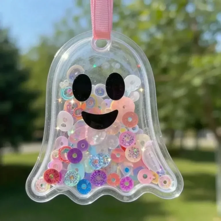 Colorful Clear Rainbow Ghost Shaker suncatcher craft made by kids