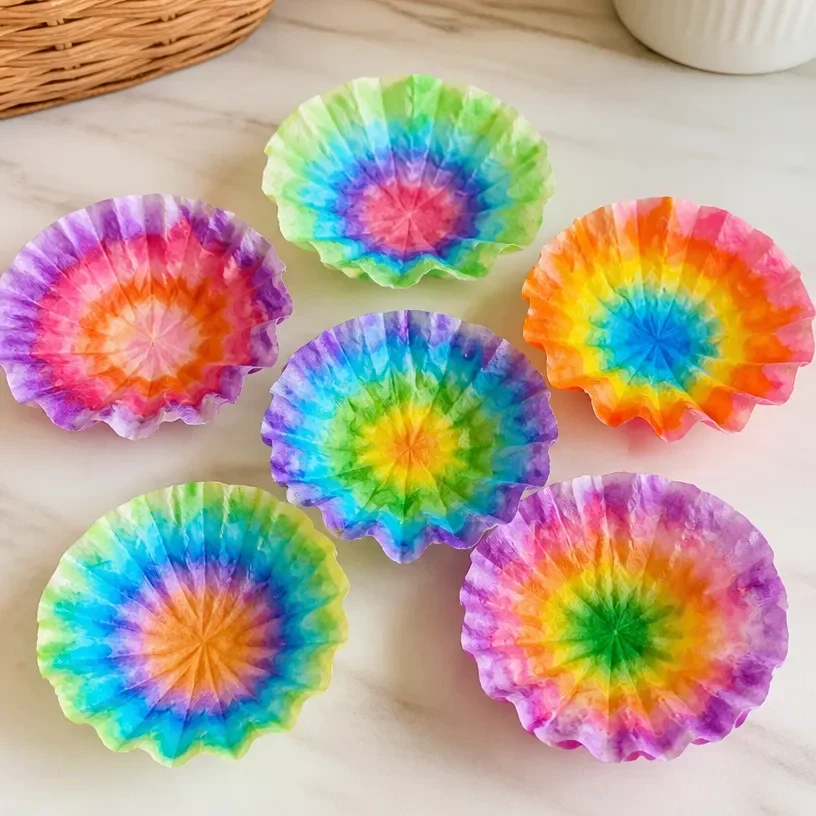 Colorful Chroma-Bleed Flowers made with coffee filters in creative DIY art project