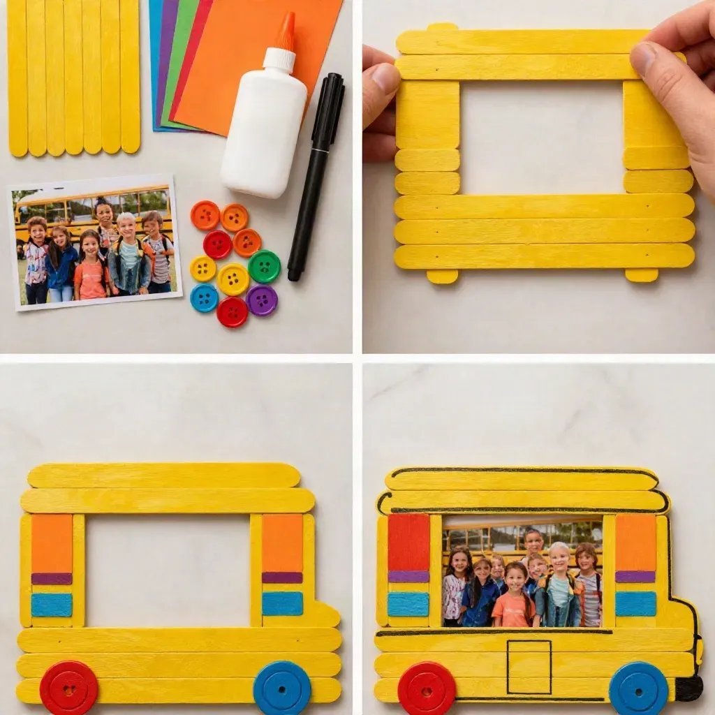 DIY Colorful School Bus Photo Frame Craft for Kids