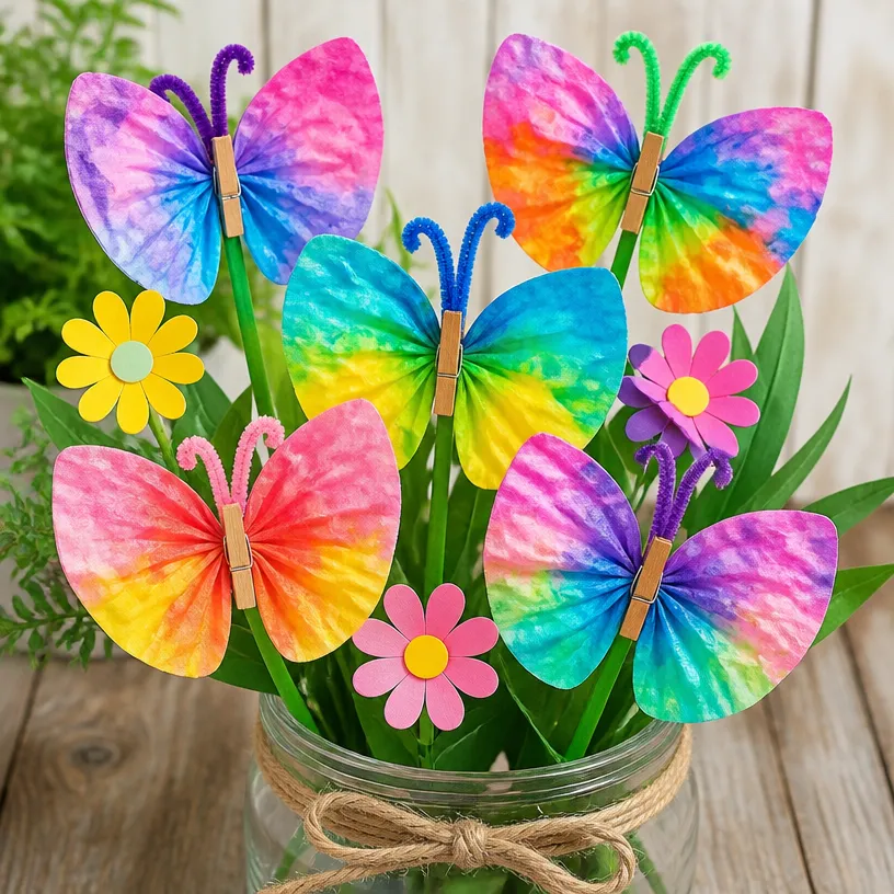 DIY Tie-Dye Coffee Filter Butterflies for Your Garden