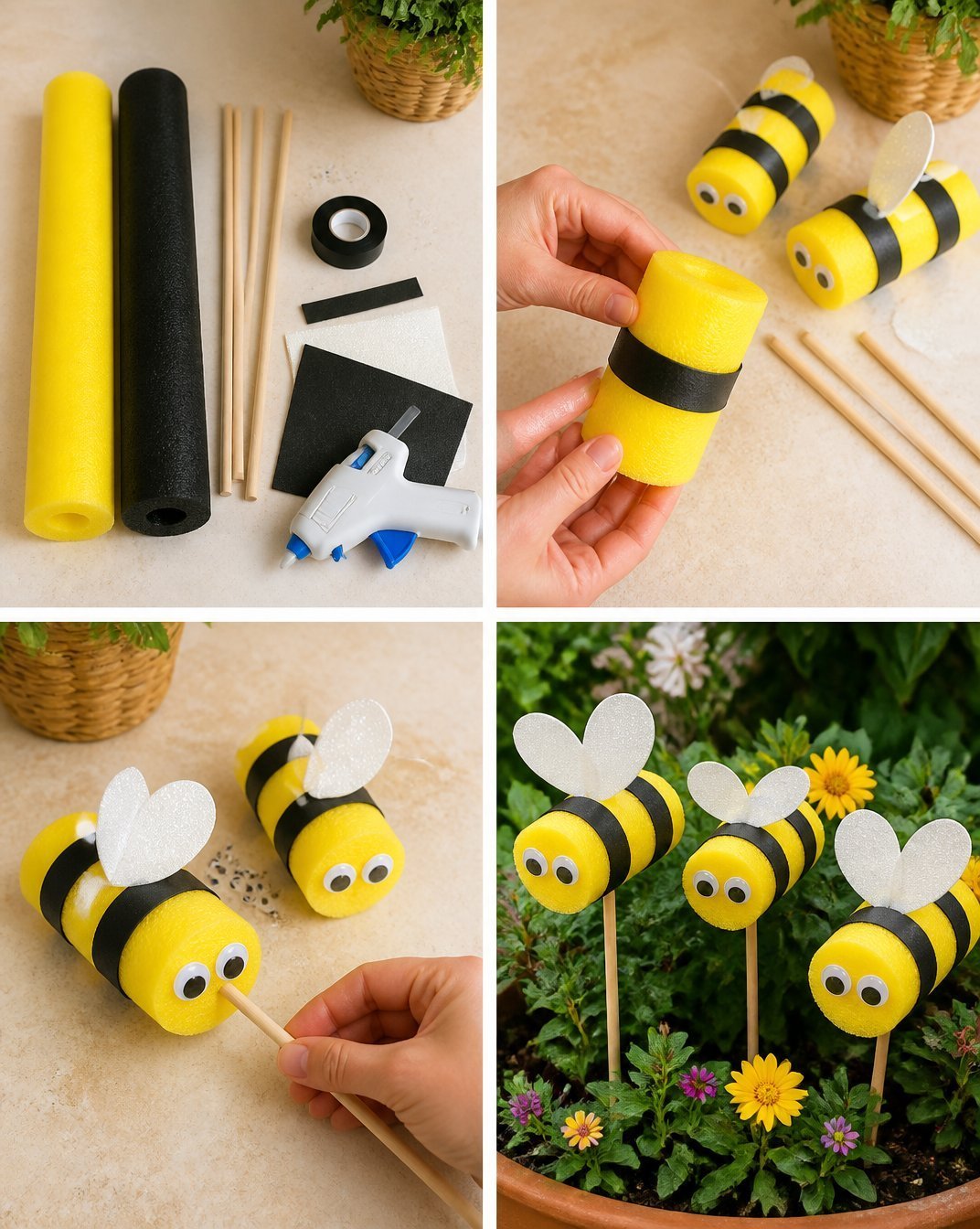 Easy Pool Noodle Bee Garden Stakes For Quick Cheer