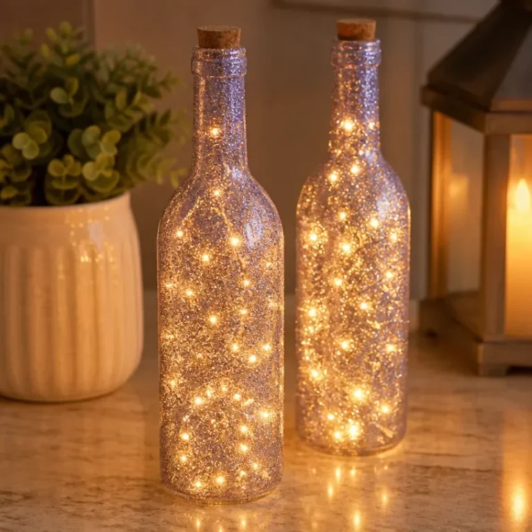 Glow bottle lanterns providing ambient lighting in a cozy setting.