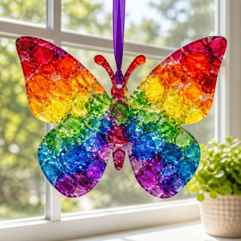 DIY Melted Crayon Rainbow Butterfly Suncatcher