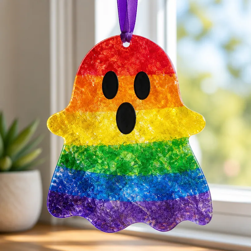 DIY Melted Crayon Rainbow Ghost Suncatcher Tutorial