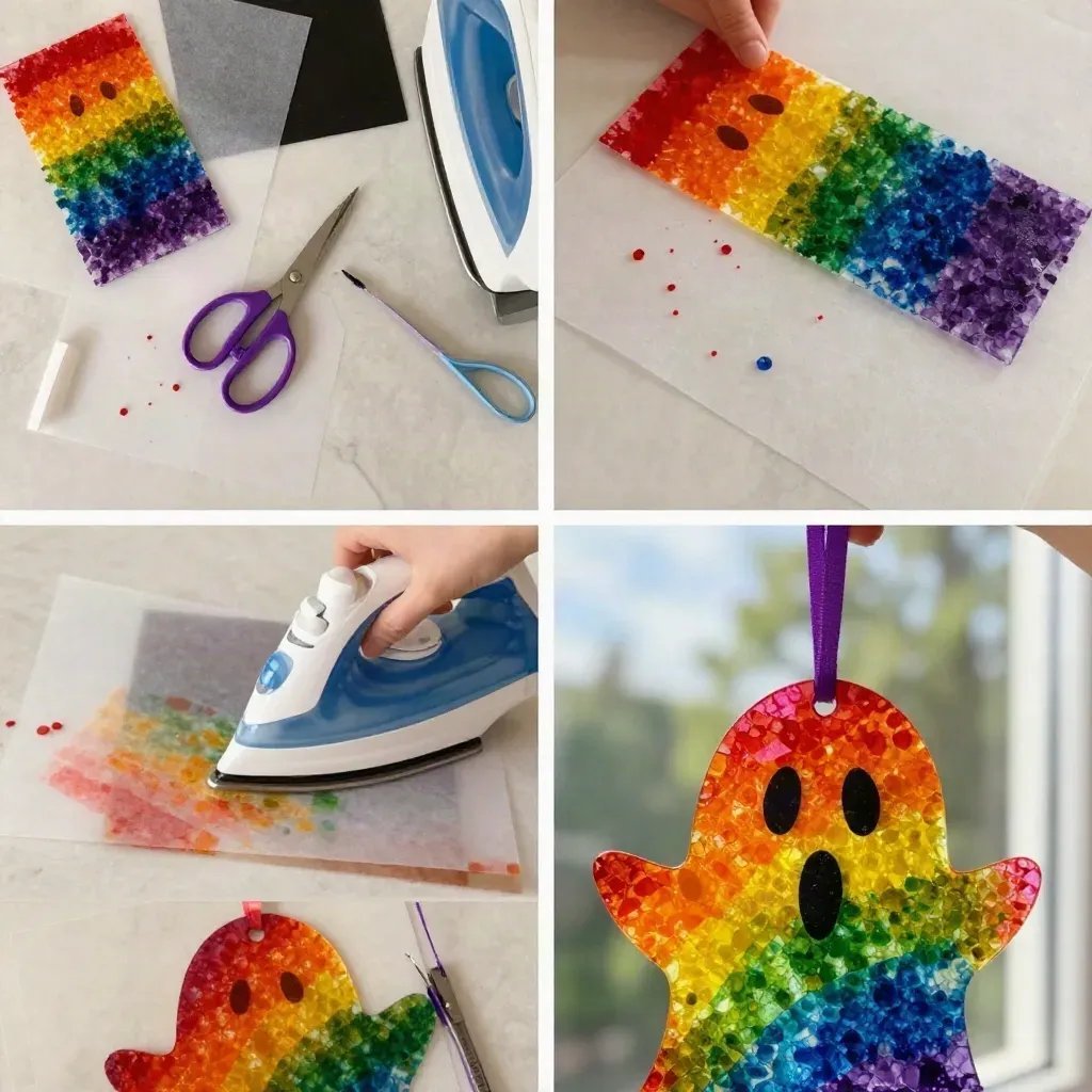 DIY Melted Crayon Rainbow Ghost Suncatcher Tutorial