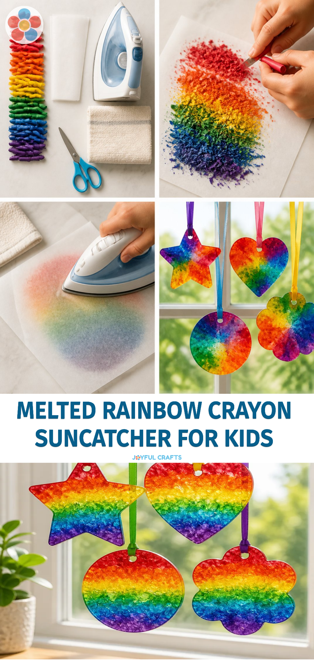 Melted Rainbow Crayon Suncatcher for Kids