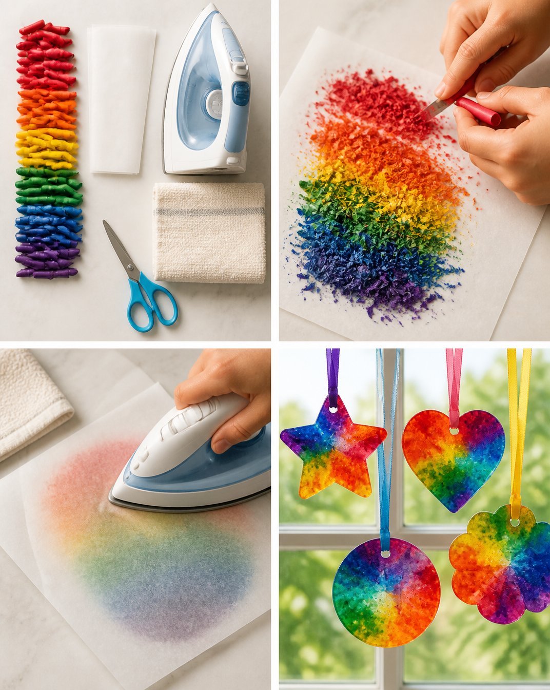DIY Melted Rainbow Crayon Suncatcher for Kids