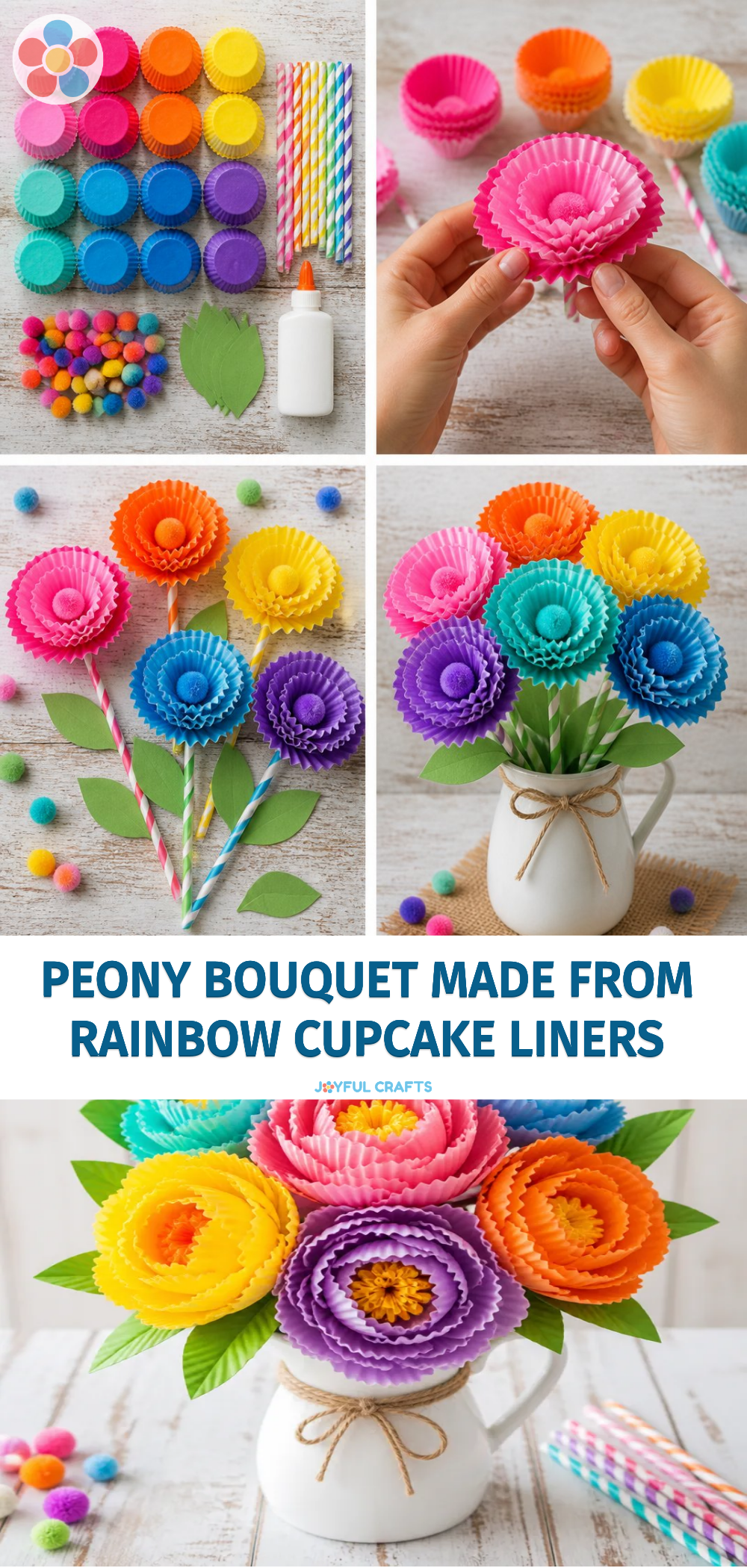 Peony Bouquet Made From Rainbow Cupcake Liners