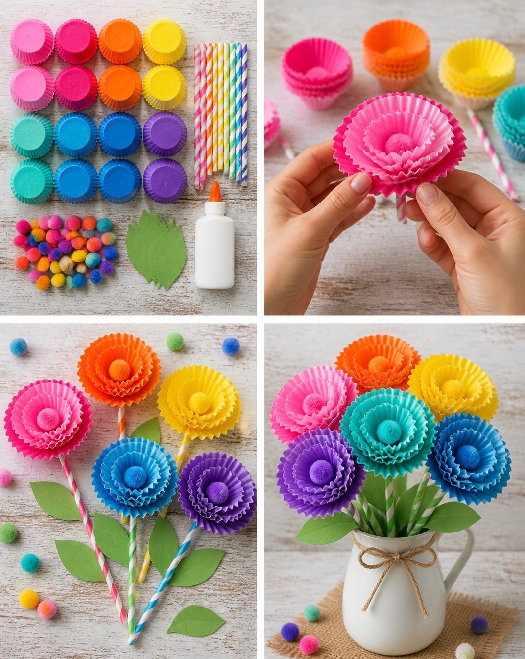 Colorful Peony Bouquet with Rainbow Cupcake Liners