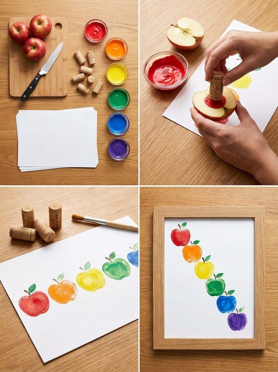 DIY Rainbow Apple Cork Stamp Classroom Art for Kids
