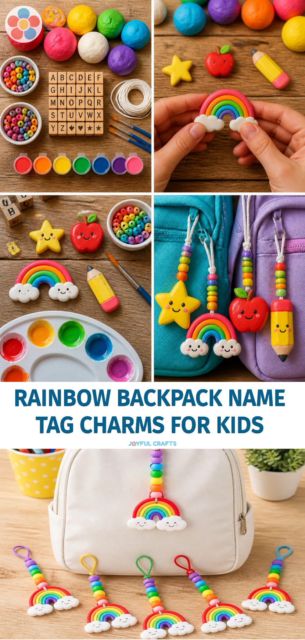 Rainbow Backpack Name Tag Charms for Kids