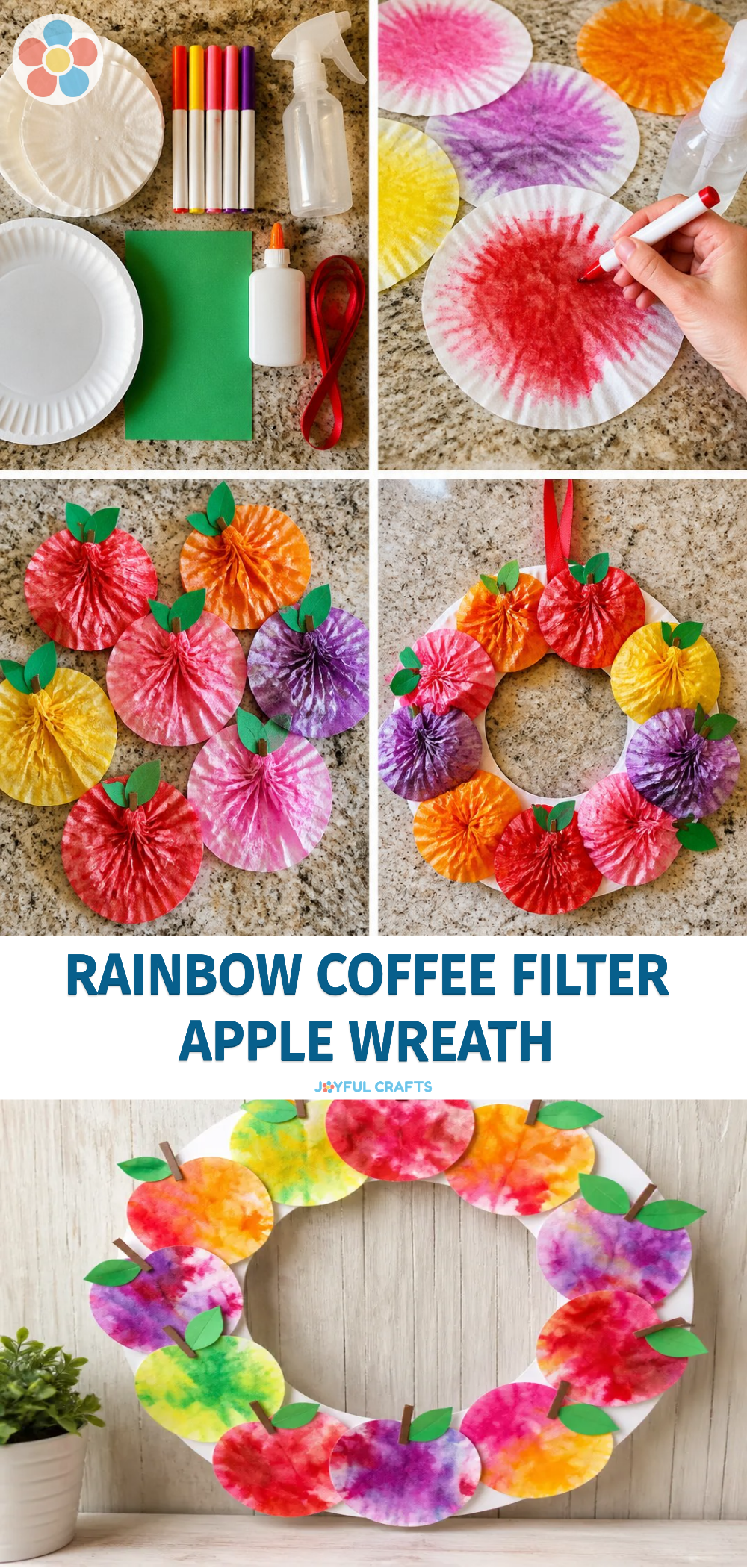 Rainbow Coffee Filter Apple Wreath