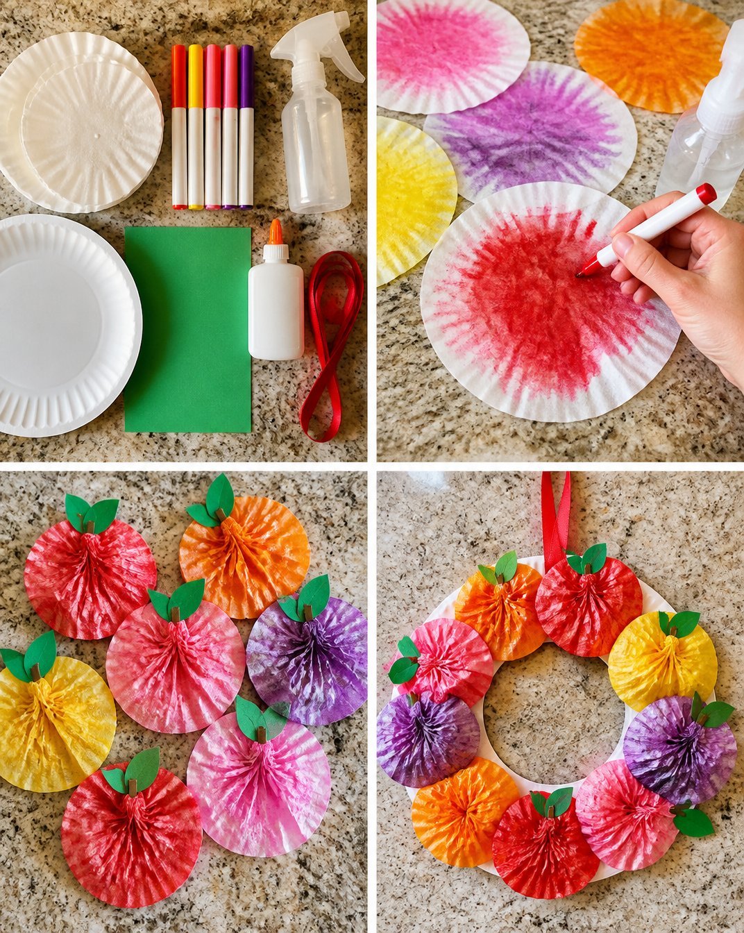 How to Make a Rainbow Coffee Filter Apple Wreath
