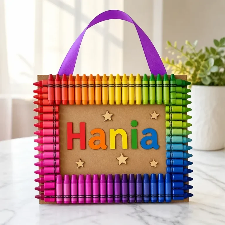 Colorful Rainbow Crayon Name Sign for children's classrooms