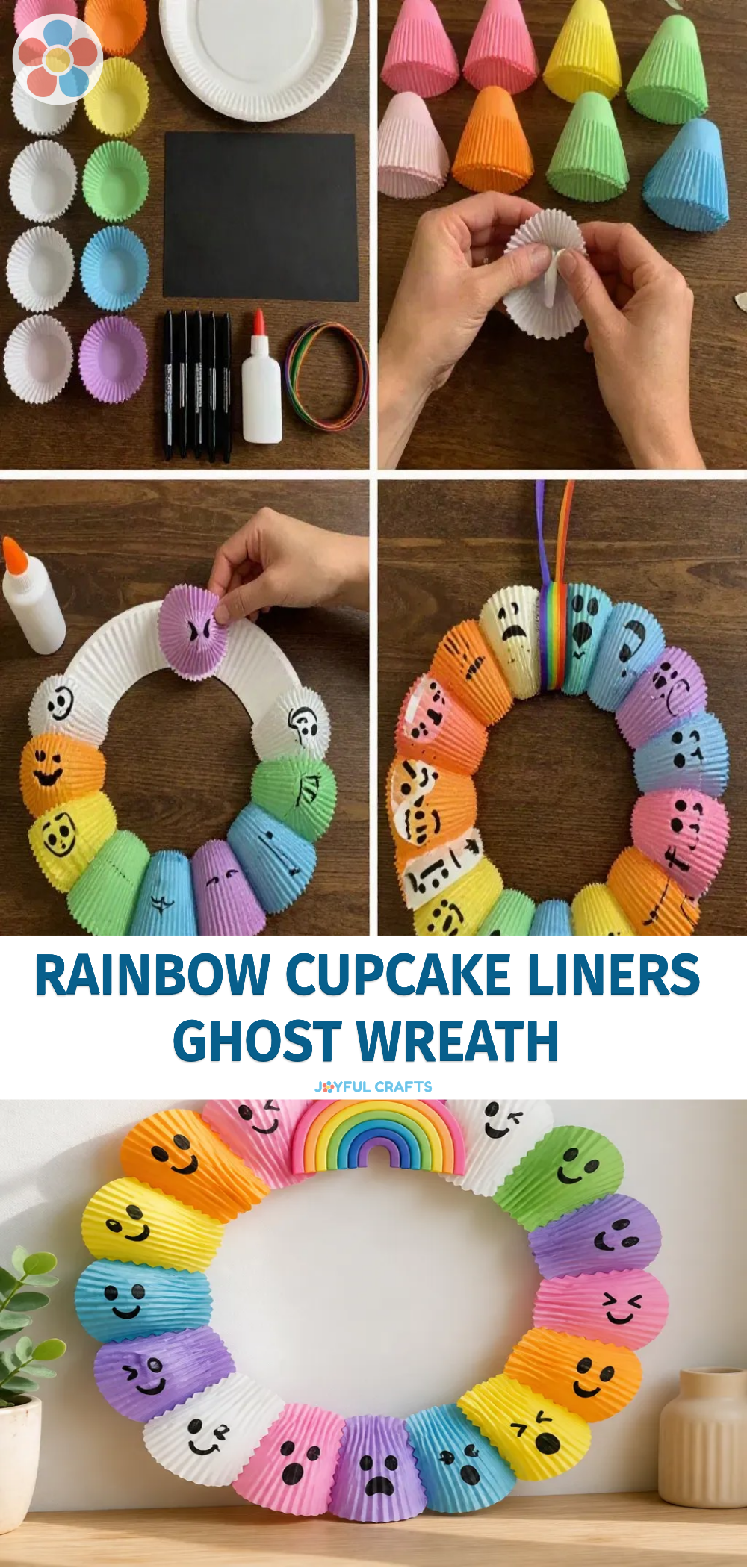Rainbow Cupcake Liners Ghost Wreath