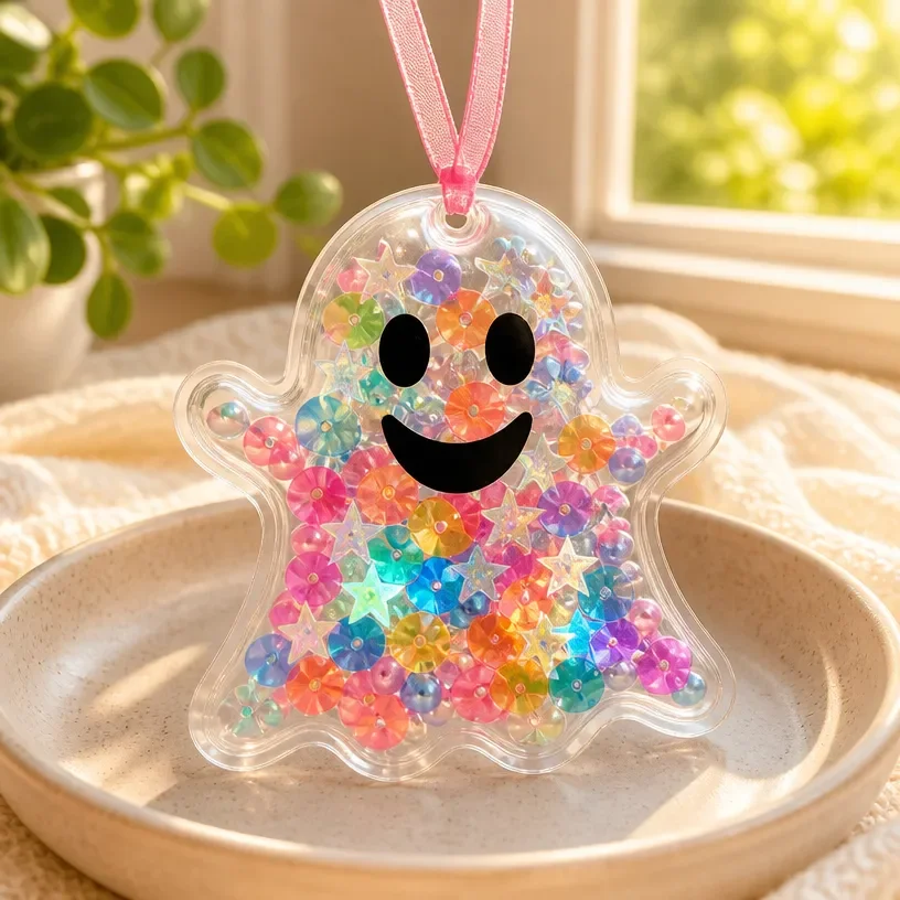 Colorful Rainbow Ghost Suncatcher designed for kids' rooms