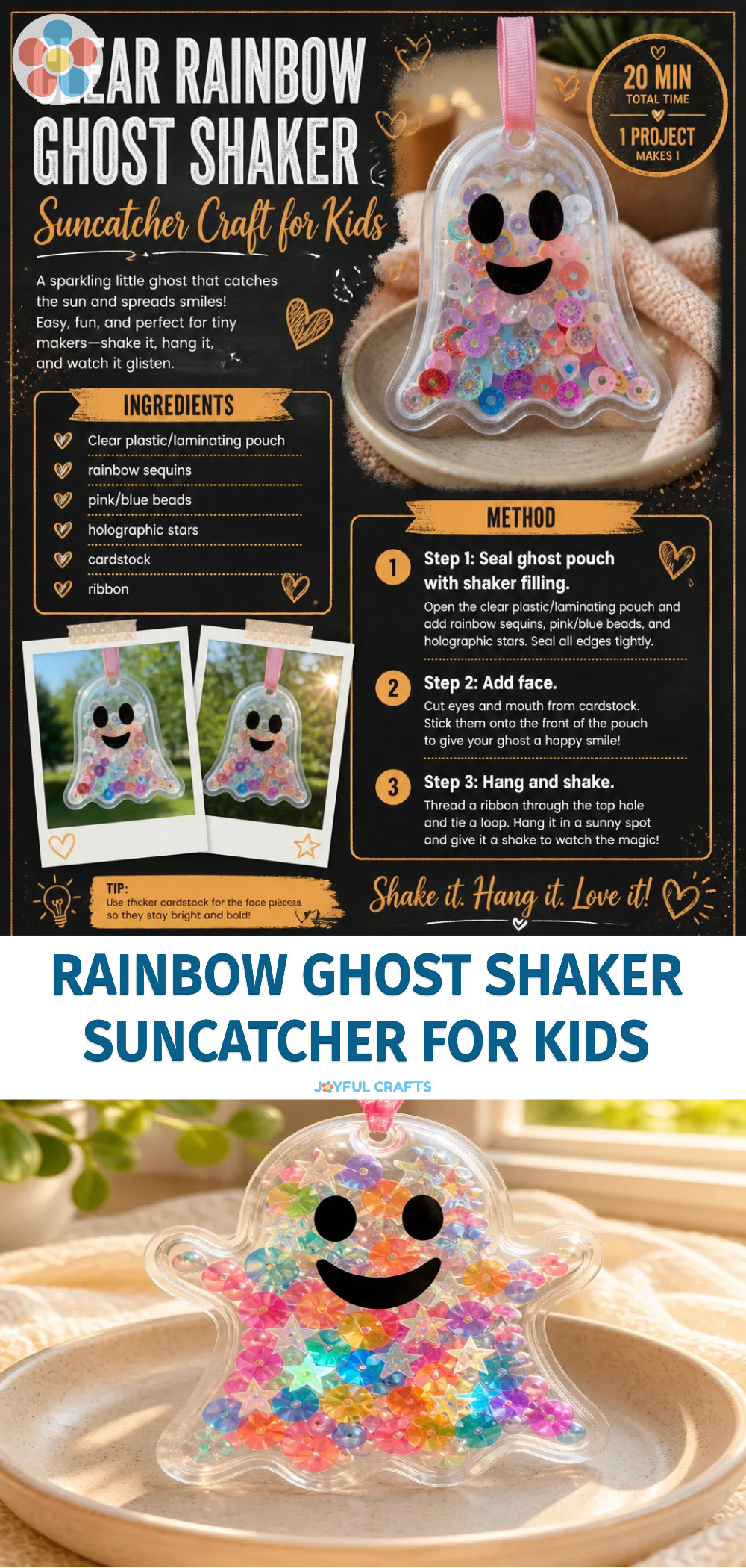 Rainbow Ghost Shaker Suncatcher for Kids