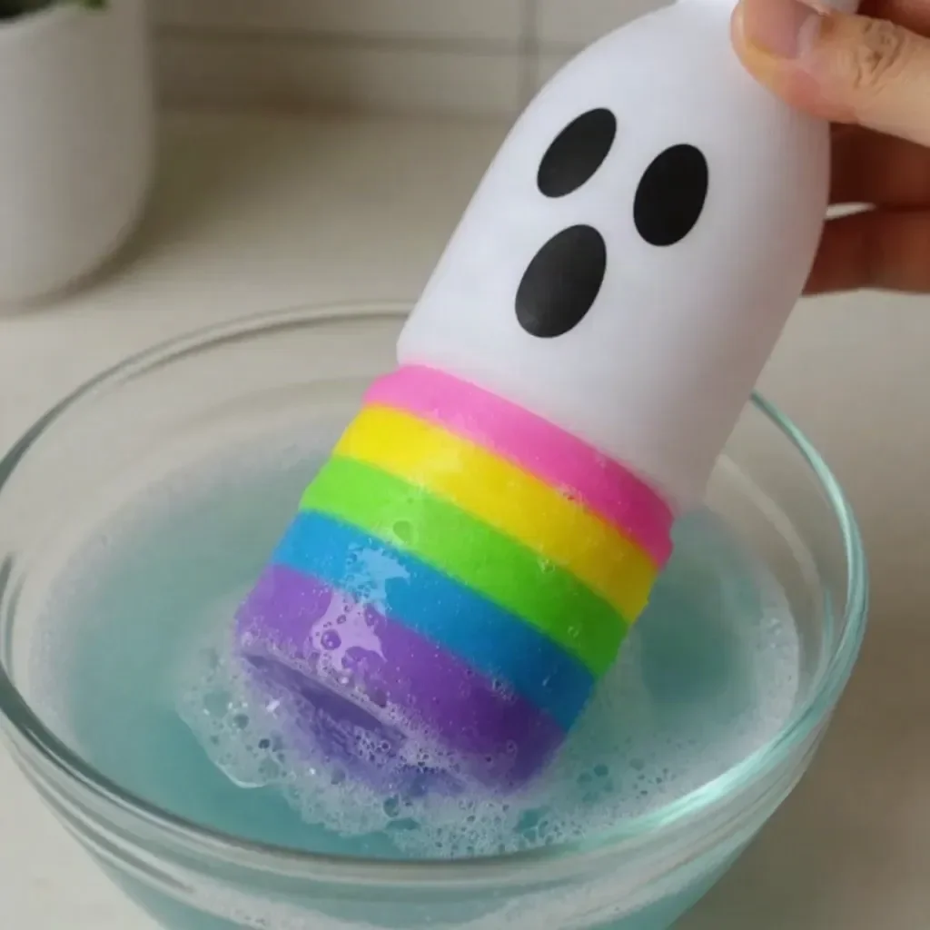 Kids enjoying a rainbow ghost-themed STEM activity for creative learning.