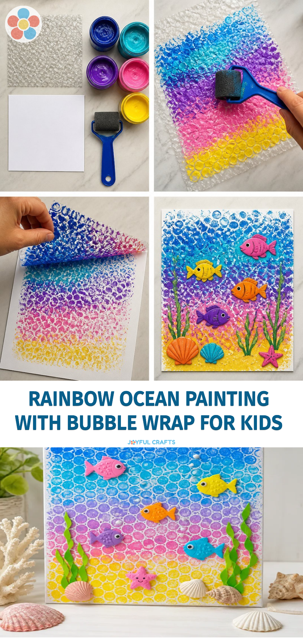 Rainbow Ocean Painting with Bubble Wrap for Kids