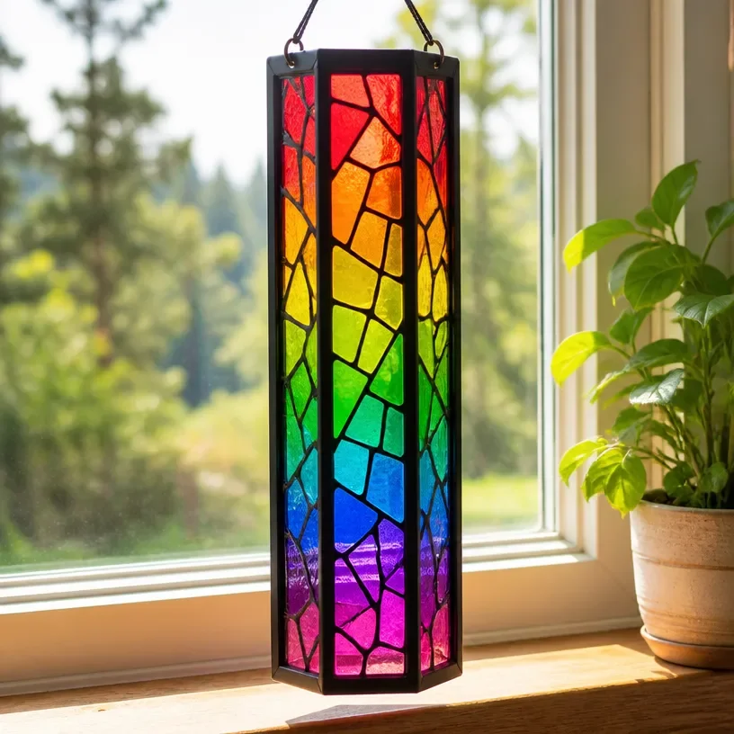 Colorful Rainbow Pencil Suncatcher hanging in school window