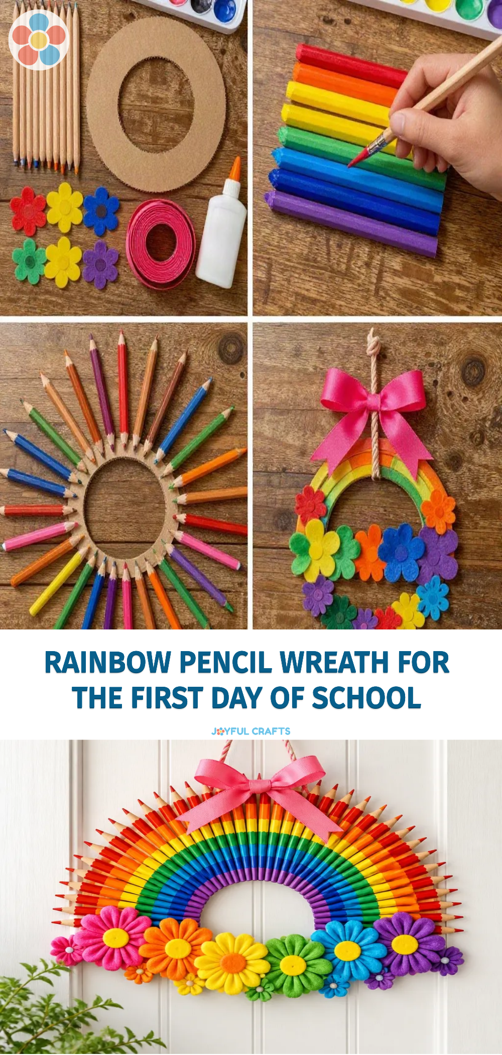 Rainbow Pencil Wreath for the First Day of School