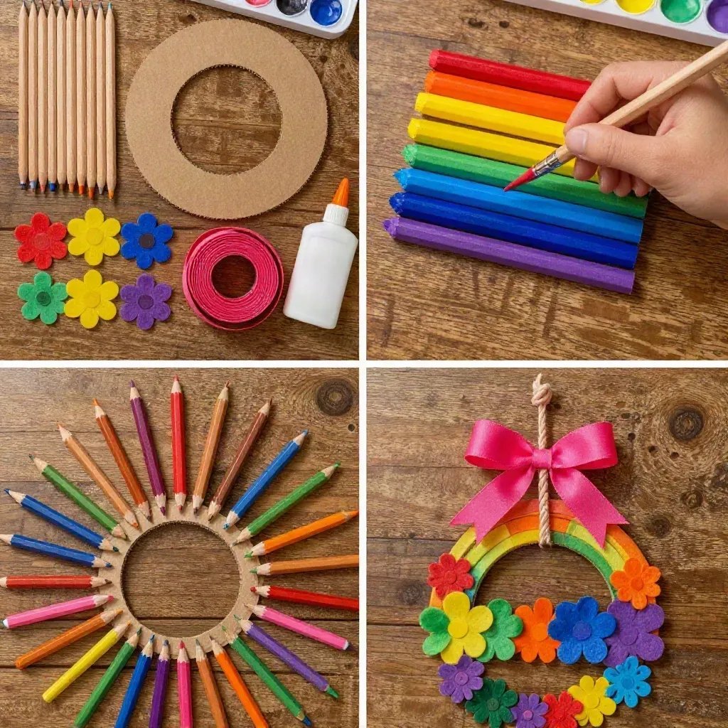 DIY Rainbow Pencil Wreath for the First Day of School