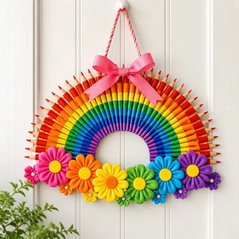 Colorful Rainbow Pencil Wreath for back-to-school decor