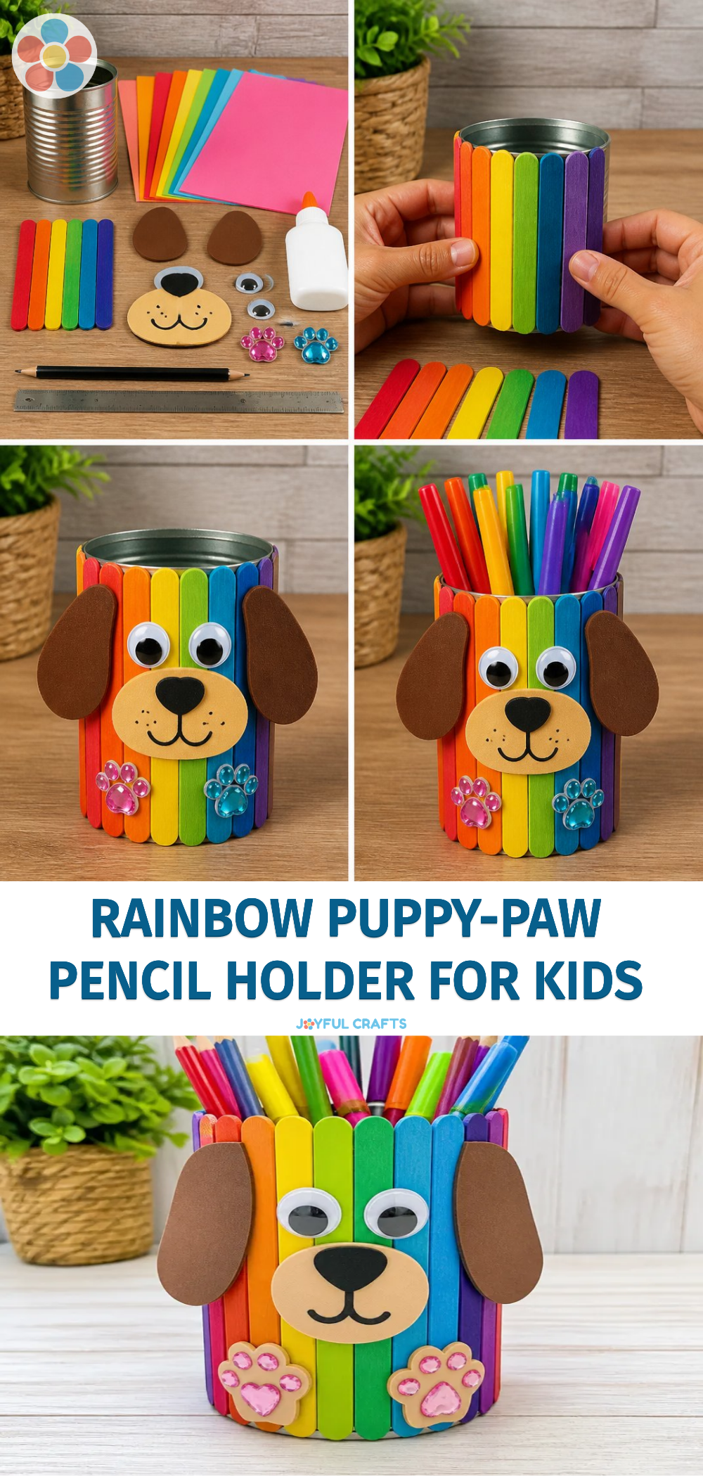 Rainbow Puppy-Paw Pencil Holder for Kids