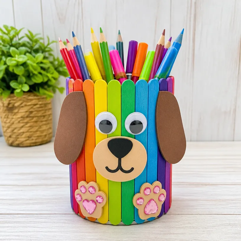 Colorful Puppy-Paw Pencil Holder – Rainbow Desk Organizer for Kids
