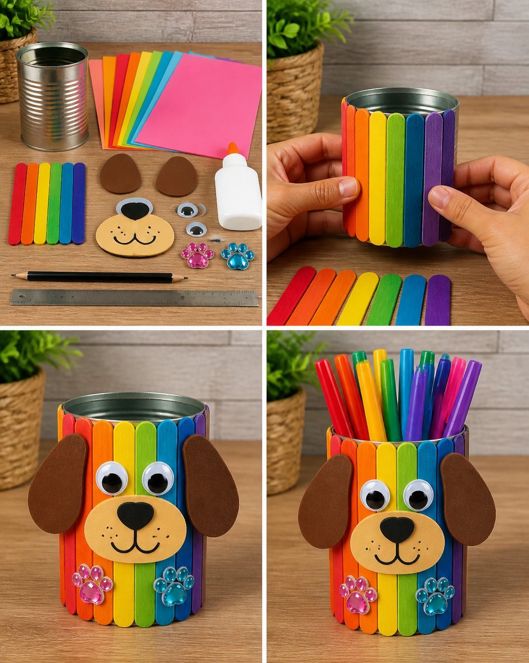 Colorful Puppy-Paw Pencil Holder – Rainbow Desk Organizer for Kids