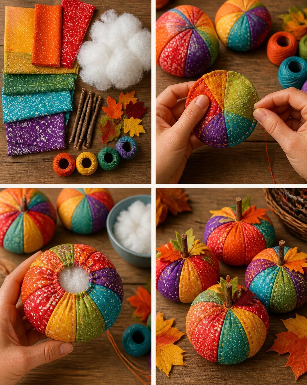 Colorful Patchwork Fabric Pumpkins in Rainbow Colors
