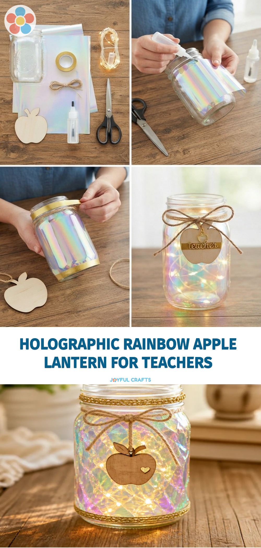 Holographic Rainbow Apple Lantern for Teachers