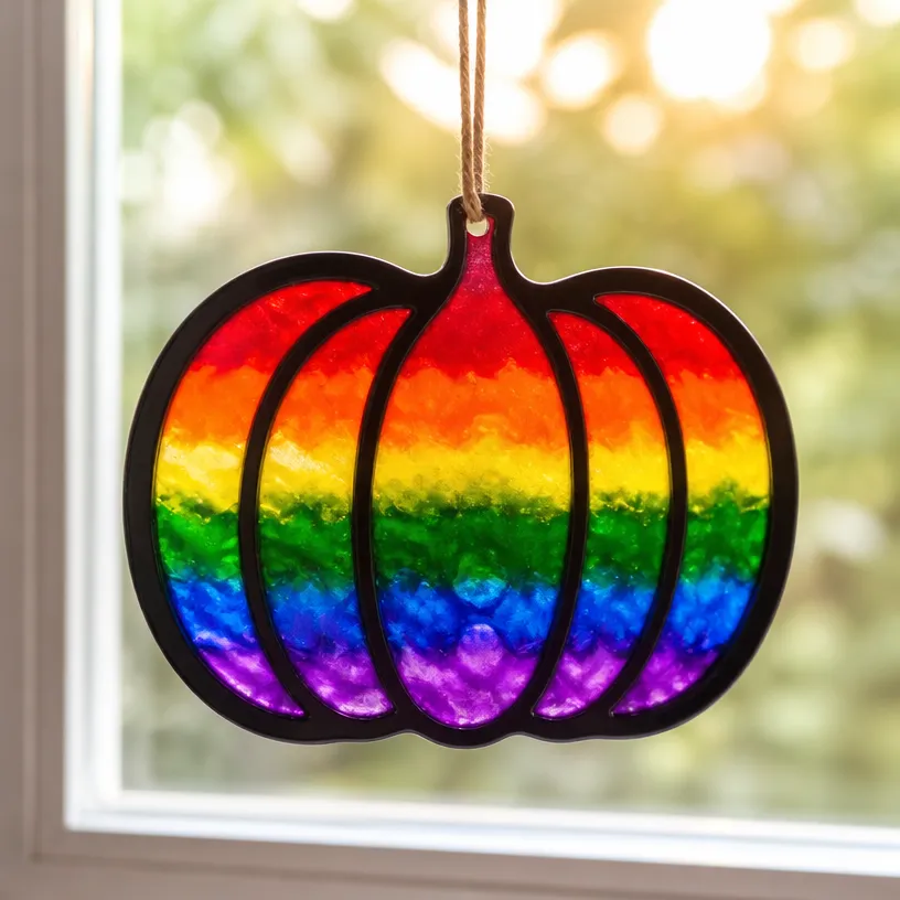 DIY Rainbow Crayon Melted Pumpkin Suncatcher Tutorial