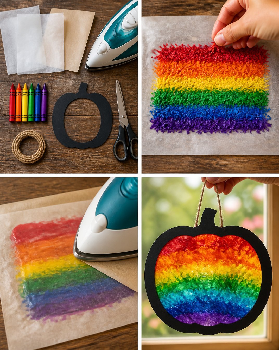DIY Rainbow Crayon Melted Pumpkin Suncatcher Tutorial